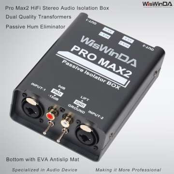 WisWinDa Pro Max2 2Channels XLR/RCA/TS/TRS Passive Hum Eliminator Box for Audio Equipments Ground Loop Isolator Noise Filter for Different Audio Systems Using (WDISO-Pro Max2)
