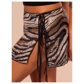 SOLY HUX Women's Sequin Lace Up Mini Skirt - Trendy Style