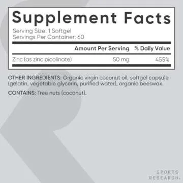 Sports Research Zinc Picolinate 50mg - Immune Support Supplement