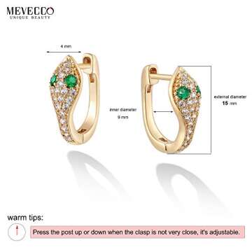 MEVECCO Dainty Gold Snake Huggie Hoop Earrings for Women 18K Gold Plated Green Eyes Snake Earrings Snake Hoop Earrings Minimalist Dangling Snake Earrings