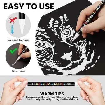 Tesquio Black and White Paint Marker, 8 Pack Dual Tip Acrylic Paint Pens with Medium Tip and Brush Tip, Ideal for Wood, Rock Painting, Canvas, Stone, Glass, Ceramic