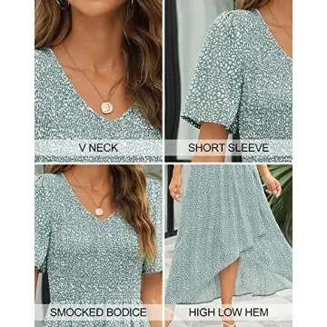 Zattcas Womens 2023 Smocked Maxi Dress Short Sleeve Vneck Casual Summer High Low Flowy Long Dress