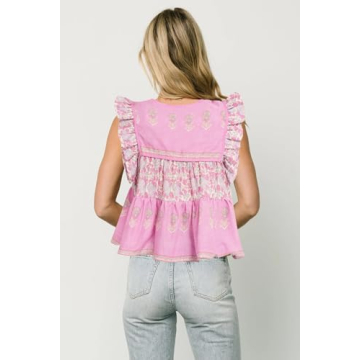 Women Boho Tie Front Peplum Top Floral Print Flowy Fringe Shirt Square Neck Ruffle Tank Top Going Out Blouse Tops