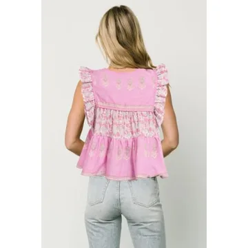 Women Boho Tie Front Peplum Top Floral Print Flowy Fringe Shirt Square Neck Ruffle Tank Top Going Out Blouse Tops