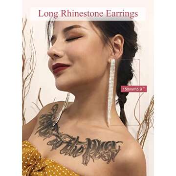 FOCALOOK Rhinestone Earrings for Women Sparkly Prom Earrings Long Dangle Drop Iridescent Earrings