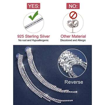 FOCALOOK Rhinestone Earrings for Women Sparkly Prom Earrings Long Dangle Drop Iridescent Earrings