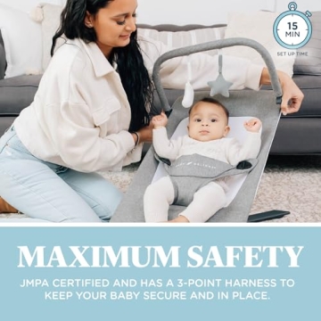 Baby Delight Alpine Deluxe Portable Bouncer | Infant | 0 – 6 months | Charcoal Tweed