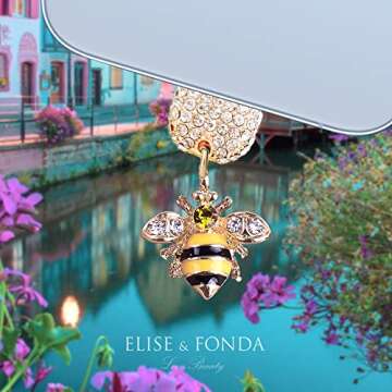 ELISE & FONDA CP456 USB Charging Port Crystal Anti Dust Plug Little 3D Honey Bee Phone Charm for iPh...