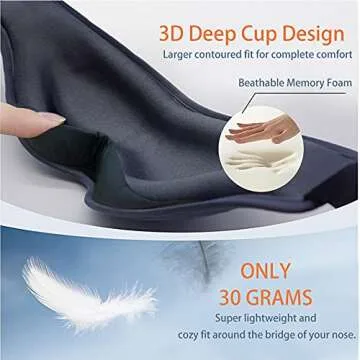 Sleep Mask for Women Men, 3D Contoured 100% Blackout Cup Blindfold Eye Mask for Sleeping Non Pressure Washable Eye Shade Covers with Adjustable Strap for Side Sleeper, Travel, Meditation
