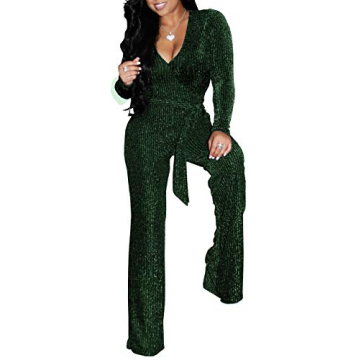HannahZone Women's Sexy Sparkly Jumpsuits Clubwear Long Sleeve Elegant Party Rompers High Waisted Wi...