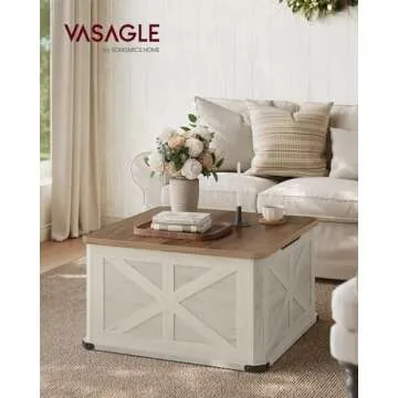 VASAGLE Farmhouse Coffee Table with Storage, Square Coffee Table for Living Room, Center Table with ...
