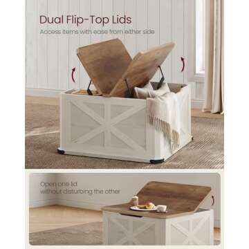 VASAGLE Farmhouse Coffee Table with Storage, Square Coffee Table for Living Room, Center Table with Flip-Top Lids, Honey Brown and Rustic White ULCT232W73