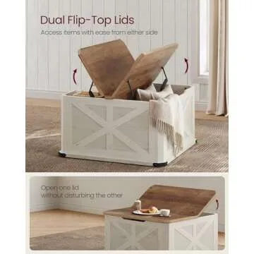 VASAGLE Farmhouse Coffee Table with Storage, Square Coffee Table for Living Room, Center Table with Flip-Top Lids, Honey Brown and Rustic White ULCT232W73