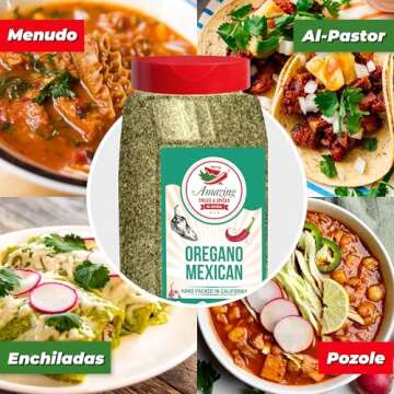 Dried Mexican Oregano (4 oz) – Fresh and Fragrant - Dried Whole Leaves – Great in Mexican Recipes like Pasole, Stews, Salsa, Meats, Enchiladas. Resealable Bag. By Amazing Chiles and Spices.