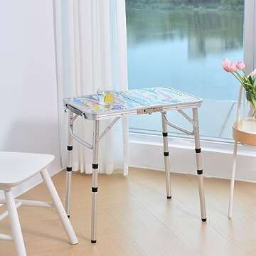 Folding Camping Table 2ft Portable Pinic Table Adjustable Height Table Small Card Table Aluminum Fol...