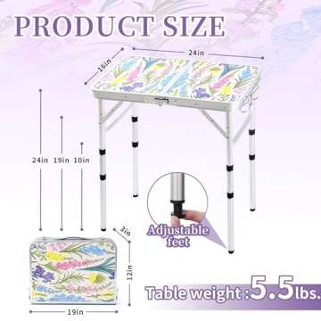 Folding Camping Table 2ft Portable Pinic Table Adjustable Height Table Small Card Table Aluminum Foldable Lightweight with Carry Handle for Outdoor Indoor Hiking Camp BBQ Beach (Blooming Floral)