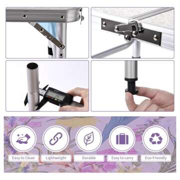 Folding Camping Table 2ft Portable Pinic Table Adjustable Height Table Small Card Table Aluminum Foldable Lightweight with Carry Handle for Outdoor Indoor Hiking Camp BBQ Beach (Blooming Floral)