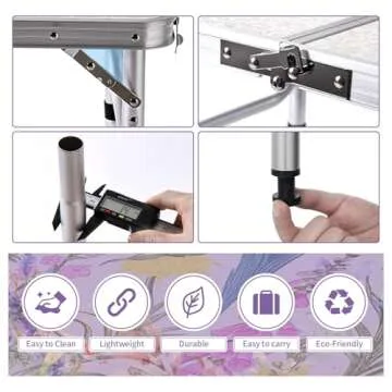 Folding Camping Table 2ft Portable Pinic Table Adjustable Height Table Small Card Table Aluminum Foldable Lightweight with Carry Handle for Outdoor Indoor Hiking Camp BBQ Beach (Blooming Floral)