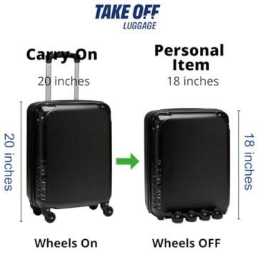Take OFF Luggage 18 Inch Personal Item Removable Wheels Suitcase 2.0 XL (Slightly Larger) Converts from Carry-On into Under the Seat Luggage and fits Sizers 18x14x8 Inches