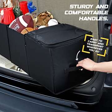 Trobo Trunk Organizer, Multipurpose Collapsible Car Storage Box With Insulated Cooler Compartments, X-Large Leak-proof Auto Grocery Bag Holder For Hot Or Cold Food, Truck, Van, SUV, Travel Accessories