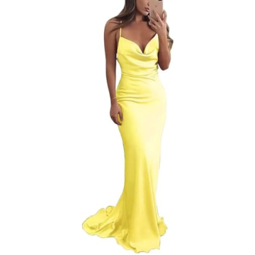 Spaghetti Straps Mermaid Satin Prom Dresses Evening Gown Long Mermaid Bridesmaid Dresses for Women F...