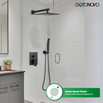 gotonovo Rainfall Bathroom Shower System Rain Shower Head and Handle Set Wall Mounted Shower Complet...