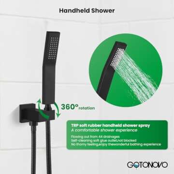 gotonovo Rainfall Bathroom Shower System Rain Shower Head and Handle Set Wall Mounted Shower Complete Combo Solid Brass Pressure Balancing Shower Mixer Valve 10 Inch Matte Black
