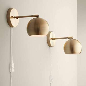 360 Lighting Selena Indoor Wall Lights LED with Cord Set of 2 Antique Brass Metal Plug in Light Fixt...