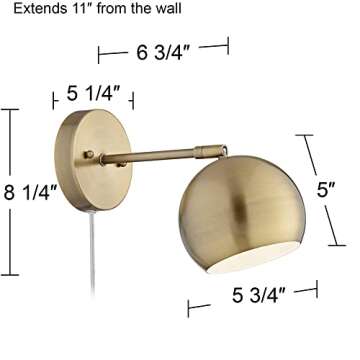 360 Lighting Selena Indoor Wall Lights LED with Cord Set of 2 Antique Brass Metal Plug in Light Fixture Sphere Shade Pin Up for Bedroom Bedside House Reading Living Room Home Hallway Dining