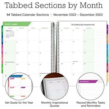Global Printed Products Deluxe Planner 14 Months (Nov 2022 - Dec 2023) 8.5"x11" Includes Page Tabs, Planning Stickers, Pocket Folder Daily Weekly Monthly Planner Yearly Agenda (Watercolor Stripes)