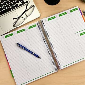 Global Printed Products Deluxe Planner 14 Months (Nov 2022 - Dec 2023) 8.5"x11" Includes Page Tabs, Planning Stickers, Pocket Folder Daily Weekly Monthly Planner Yearly Agenda (Watercolor Stripes)