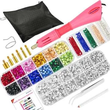Hotfix Applicator with 3400 Pcs Hot Fix Rhinestones, Bedazzler Kit with Rhinestones, Bedazzle Gun for Clothing, Clothes, Fabric, Leather - 3mm 4mm 5mm SS10 SS16 SS20 - Washable | Zipper Bag