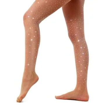 Nude Sparkly Fishnets Tights - VEBZIN Party Stockings