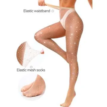 Nude Sparkly Fishnets Tights - VEBZIN Party Stockings