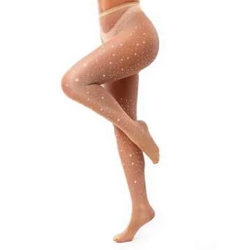 Nude Sparkly Fishnets Tights - VEBZIN Party Stockings