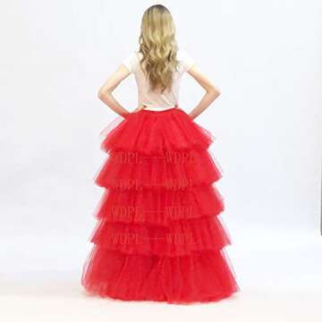 WDPL Women's High Low Maxi Pleated Layered Mesh Homecoming Tulle Skirt (Baby Blue, Medium)