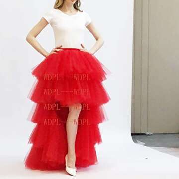 WDPL Women's High Low Maxi Pleated Layered Mesh Homecoming Tulle Skirt (Baby Blue, Medium)