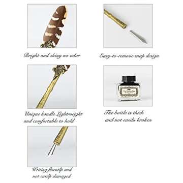 Quill Pen and Ink Set Feather Pen with Ink and 6pcs Nibs Calligraphy Pens for Beginners for Letterin...