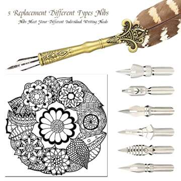 Quill Pen and Ink Set Feather Pen with Ink and 6pcs Nibs Calligraphy Pens for Beginners for Lettering,Drawing, Journaling, Signing, Invitation HO-Q-300