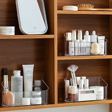 Jenoudar Small Makeup Organizer, Slim Cosmetic Display Case,Multifunctional Desktop Stationery Storage Tray,Clear Acrylic Skincare Organizers for Bathroom Countertop/Medicine Cabinet/Vanity