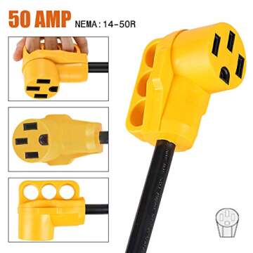 Facon 30Amp Male to 50Amp Female RV Power Cord Suitable for 50Amp RV, RV Power Adapter with Easy Handle RV Electrical Converter Cord Cable, 12Inch Length, for RV, Camper, Trailer, 5th Wheel, Motorhome