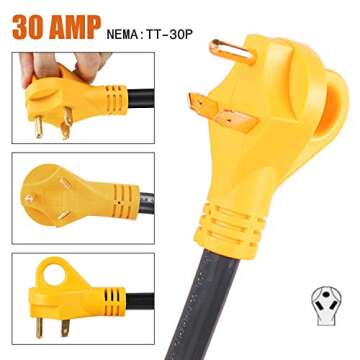 Facon 30Amp Male to 50Amp Female RV Power Cord Suitable for 50Amp RV, RV Power Adapter with Easy Handle RV Electrical Converter Cord Cable, 12Inch Length, for RV, Camper, Trailer, 5th Wheel, Motorhome