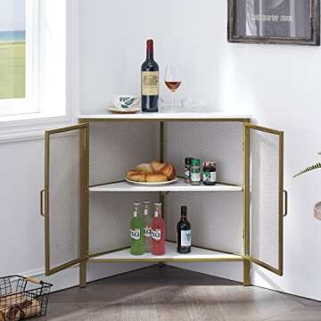 VECELO Corner Cabinet/Table, 3-Tier Shelves with Protection Door, Metal Frame Storage Shelf Organize...