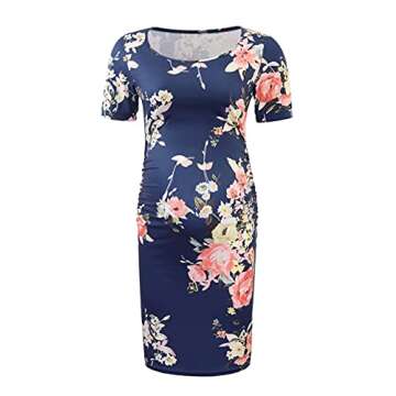AONESX Floral Maternity Dresses Summer Baby Shower Pregnancy Dress S, Small, Navy