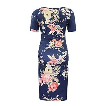 AONESX Floral Maternity Dresses Summer Baby Shower Pregnancy Dress S, Small, Navy