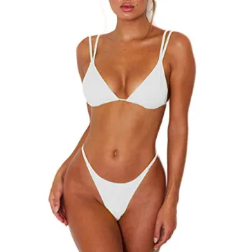 ForBeautyShe Women's Sexy Thong Bikini Two Piece Swimsuit with Adjustable Straps, White, S