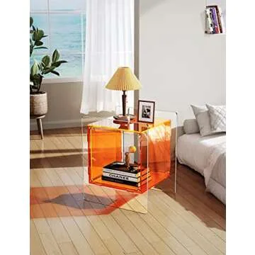 Stylish Solaround Acrylic Nightstand with Open Storage Shelf