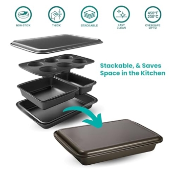 Baker's Secret Stackable Baking Set of 5 Essential Pans