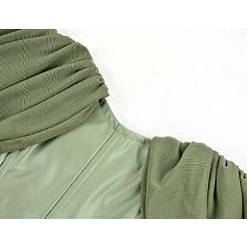 L'VOW Women's Sexy PU Leather Bustier Mesh Sleeve Boned Corset Crop Top Open Back Bodyshaper(Green,S)