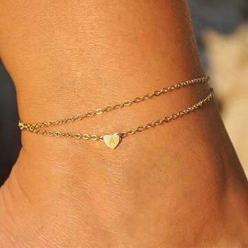 Turandoss 14K Gold Filled Layered Initial Ankle Bracelets for Women Beach Jewelry Anklet with Initials L